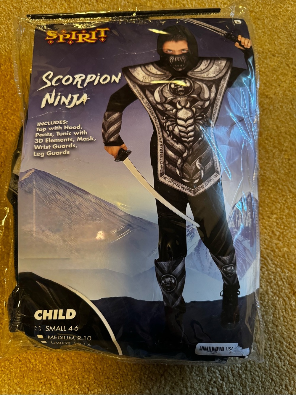 Spirit Scorpion Ninja Child Costume - Black & Silver Size S (4-6)